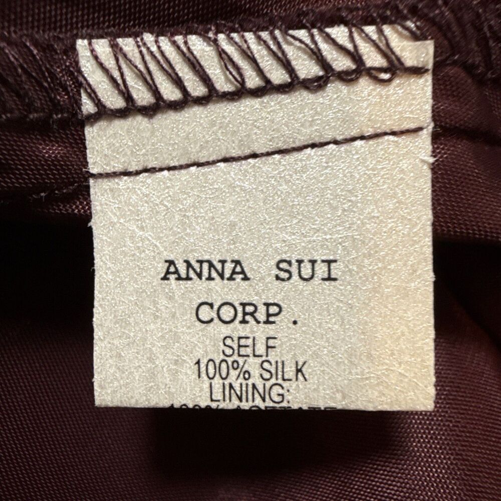 Anna Sui Made In USA Silk Ruffle Sleeveless Cocktail Dress Velvet Bow Multi Sz 4 - Picture 12 of 16